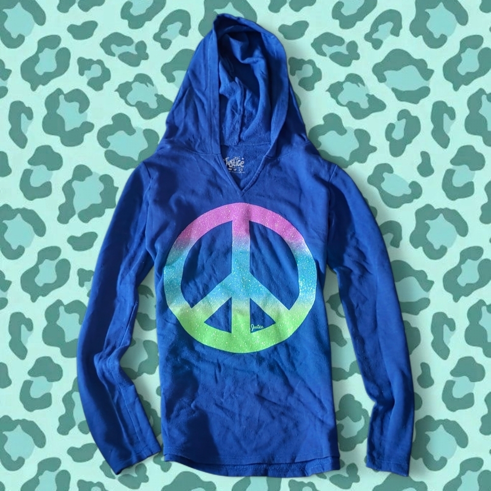 Justice Y2K Peaxe Sign Glitter Blue Hoodie
